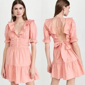 WAYF Ruffle Neck Tiered Mini Dress - Peach, Size Med - NWT!